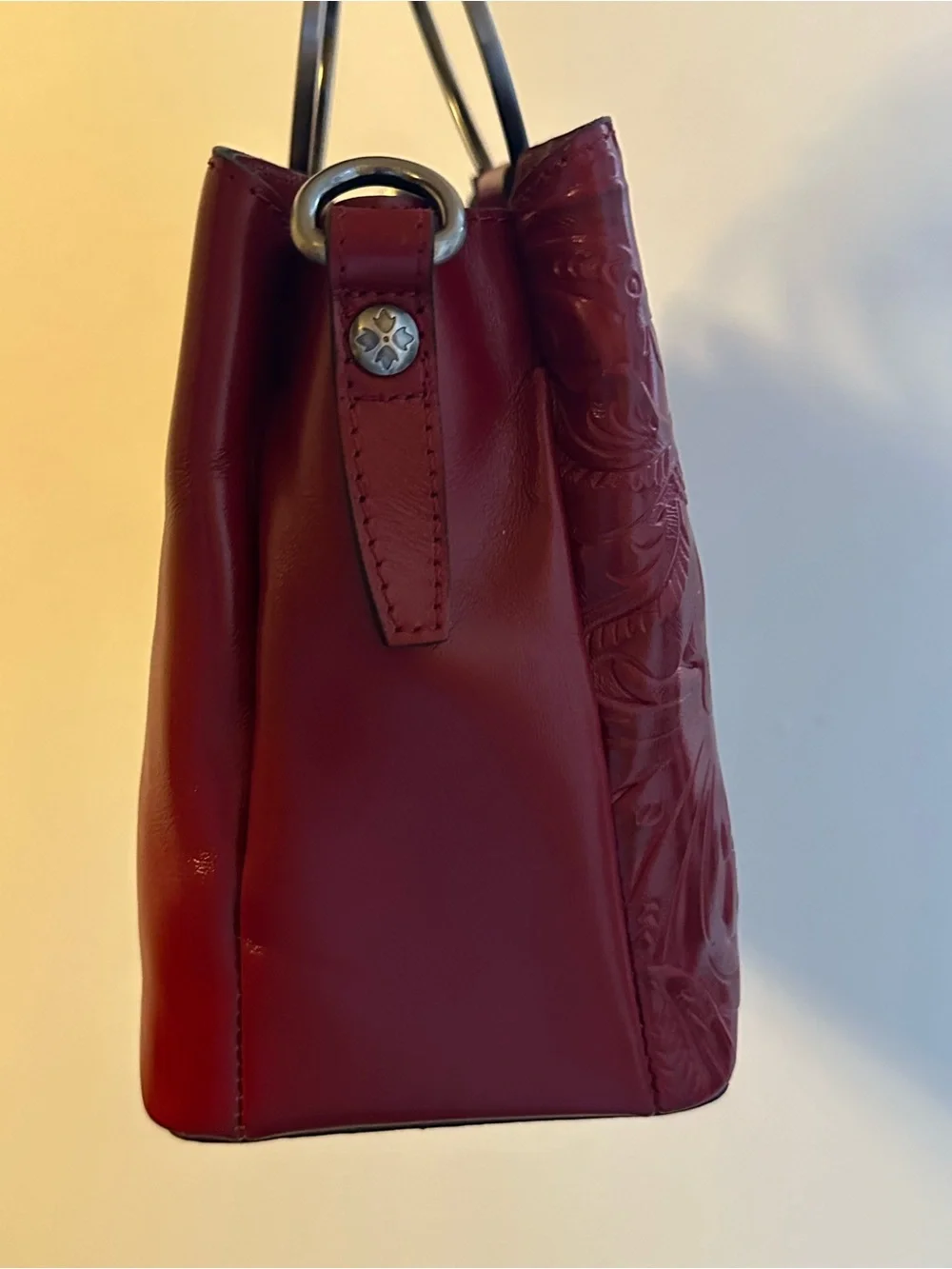 Patricia Nash Red Burnished Tooled Leather Top-Handle Satchel